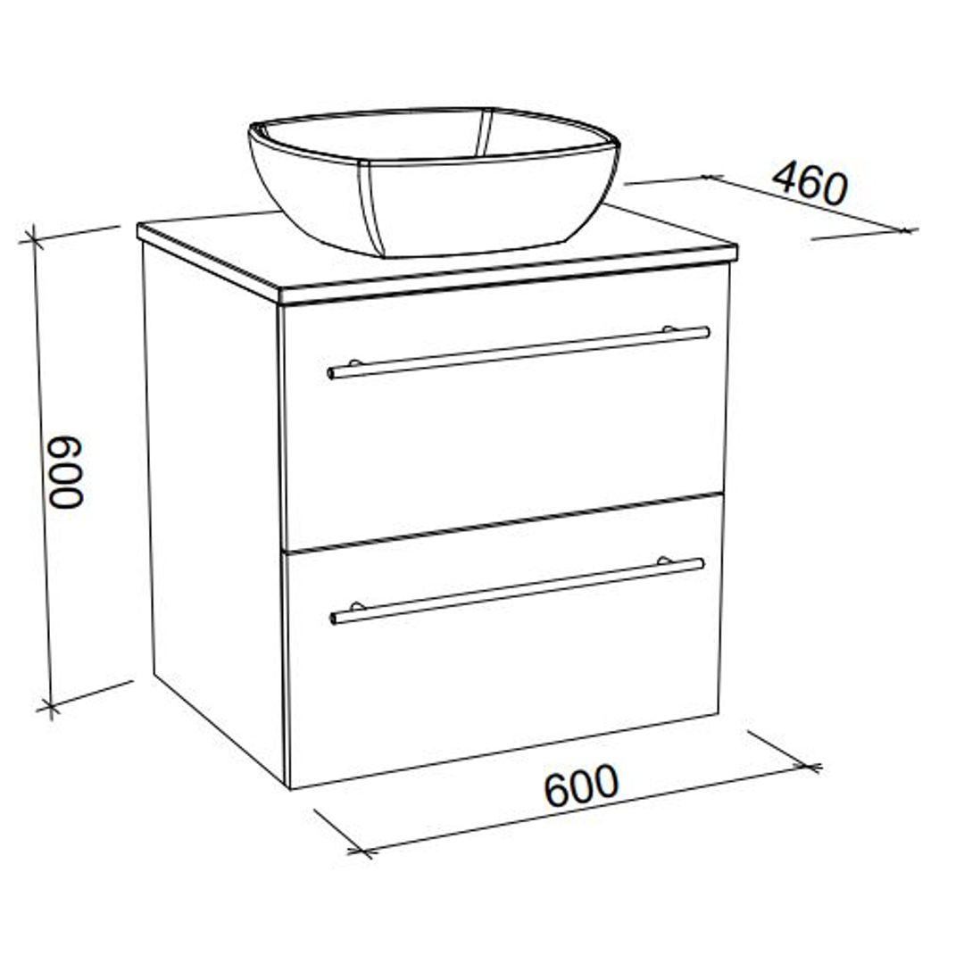 Timberline Oxbow Vanity 600mm 20mm Silk Surface Top With Ceramic Basin Wall Hung