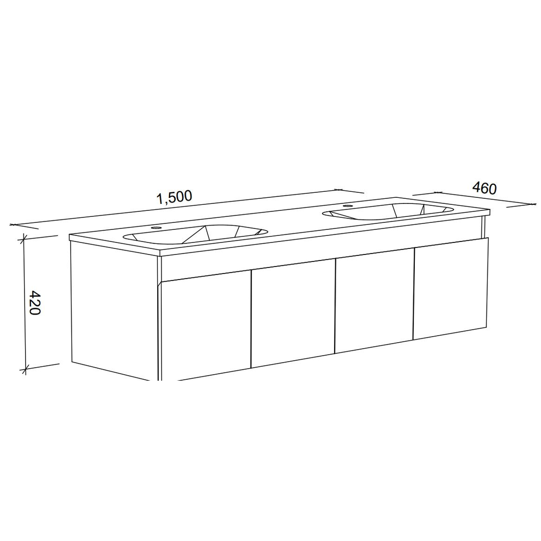 Rockford Vanity 1500mm Double Bowl Haven Top Wall Hung(Timberln P#:Rd152Hw)