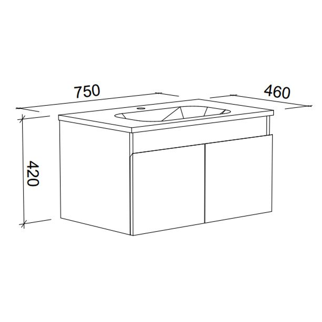 Rockford Vanity 750mm Haven Top Wall Hung(Timberln P#:Rd75Hw)