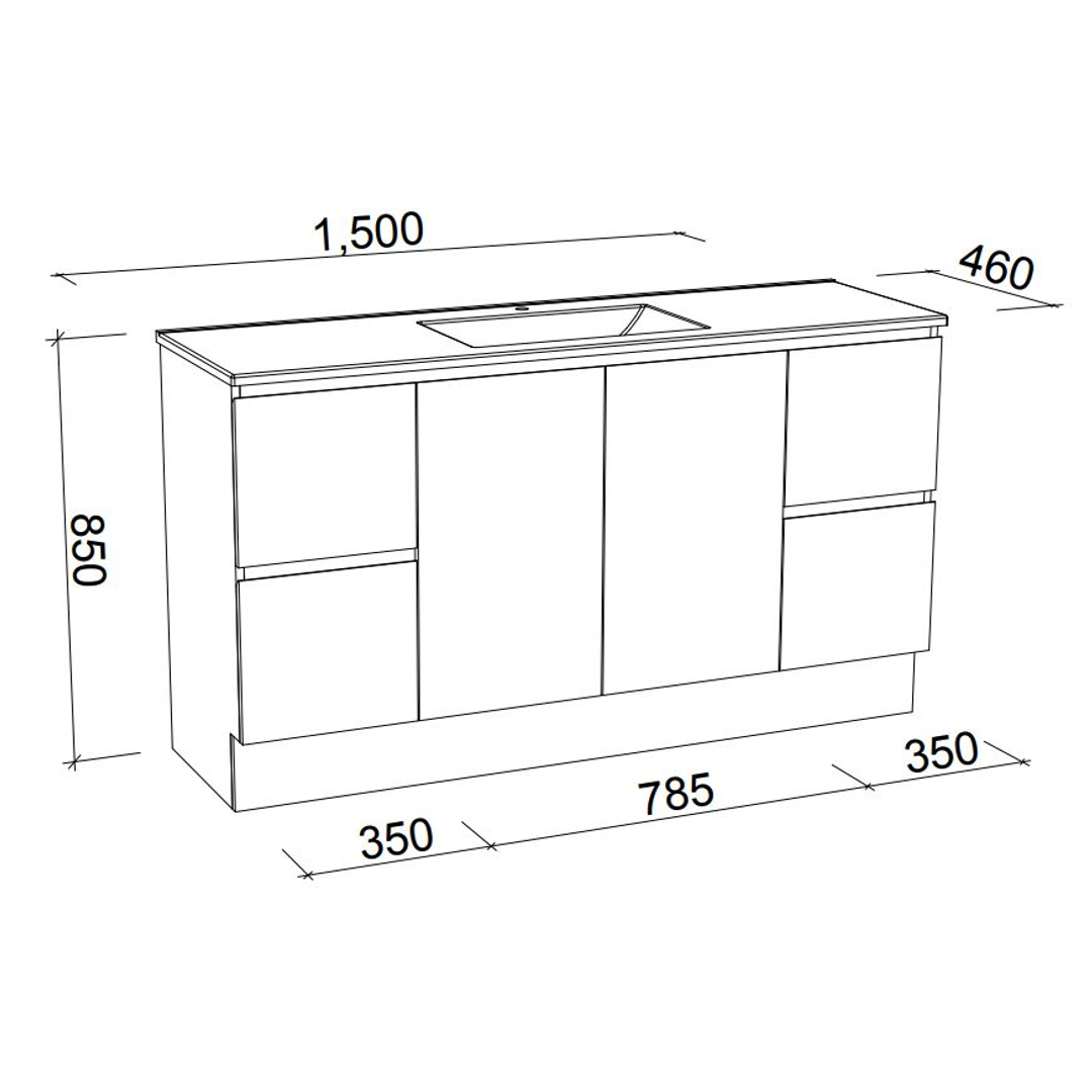 Nevada Floor Standing Vanity 1500mm Double Bowl Haven Top