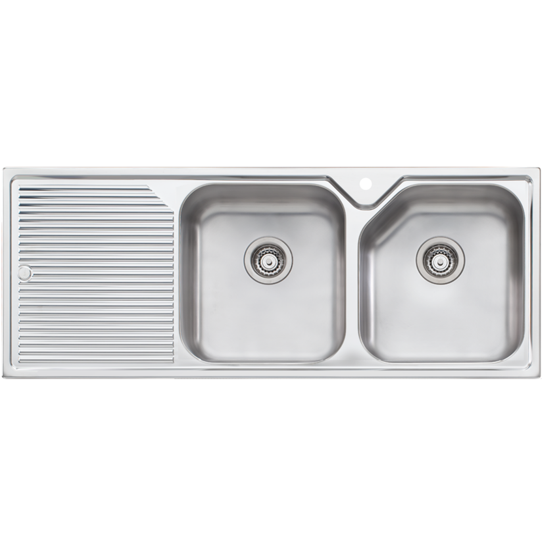 Oliveri Nu-Petite Double Bowl Topmount Sink L/H Drainer 1 Tap Hole