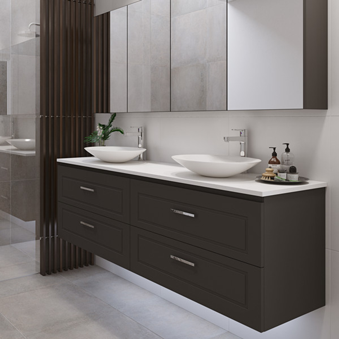 NEVADA PLUS VANTY 1800 DBL BWL 20MM SILK TOP & CERAMC A/COUNTR BASN FLOO(TIMBERLN P#:NP182MF)