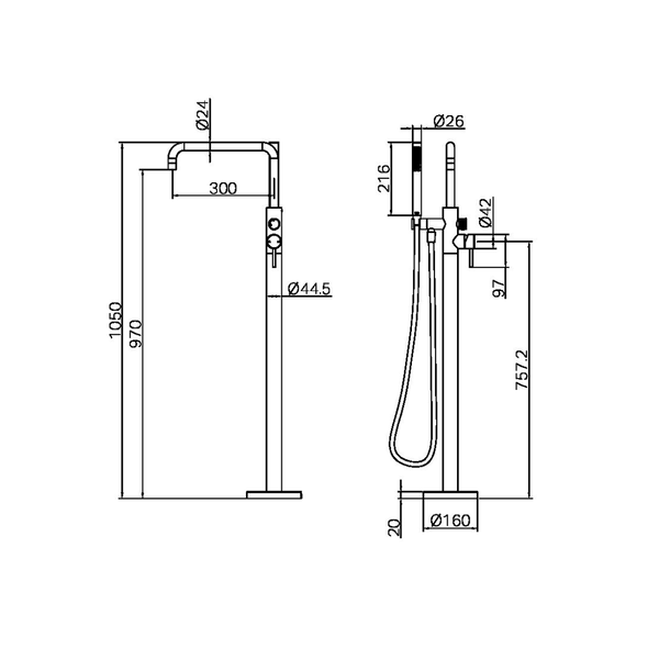 Nero Zen Stainless Steel Freestanding Bath Mixer With Outdoor Shower Hose Graphite