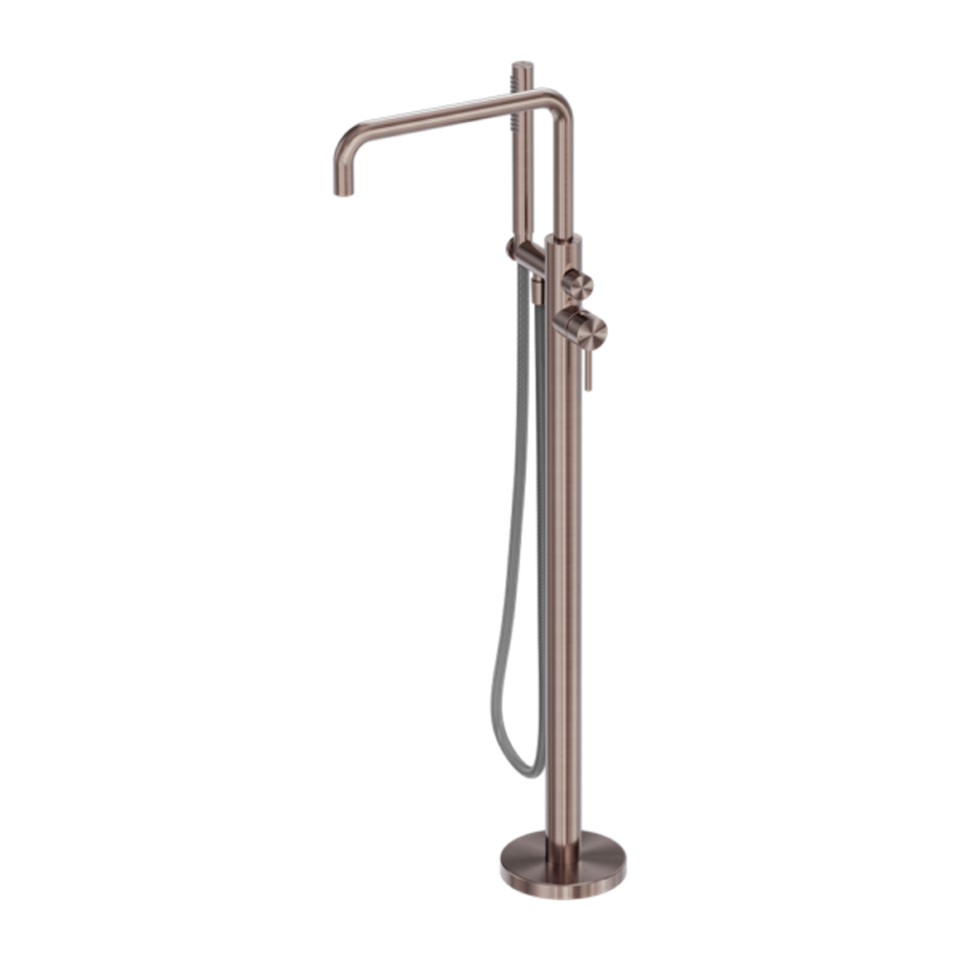 Nero Zen Stainless Steel Freestanding Bath Mixer With Outdoor Shower Hose Brushed Bronze