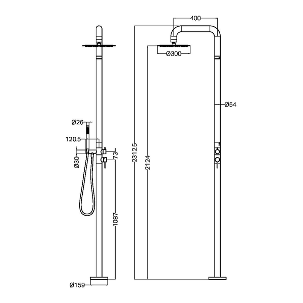 Nero Zen Stainless Steel Outdoor Freestanding Shower Column Brushed Bronze