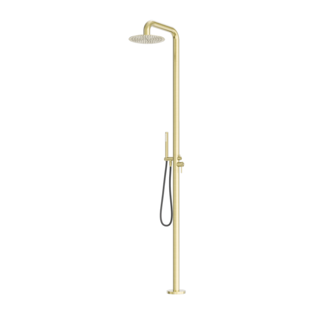 Nero Zen Stainless Steel Outdoor Freestanding Shower Column Brushed Gold