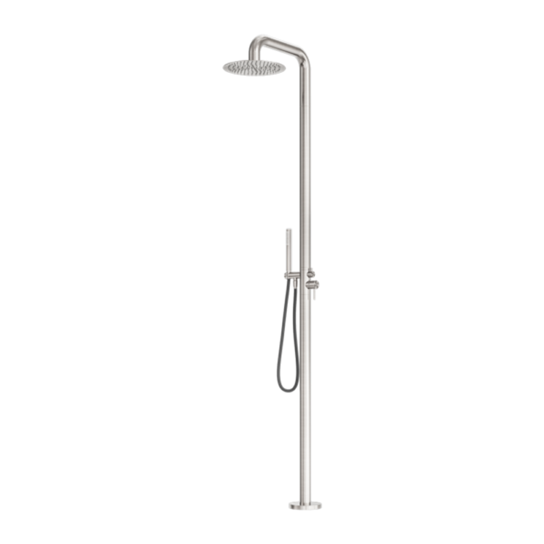 Nero Zen Stainless Steel Outdoor Freestanding Shower Column Brushed Nickel