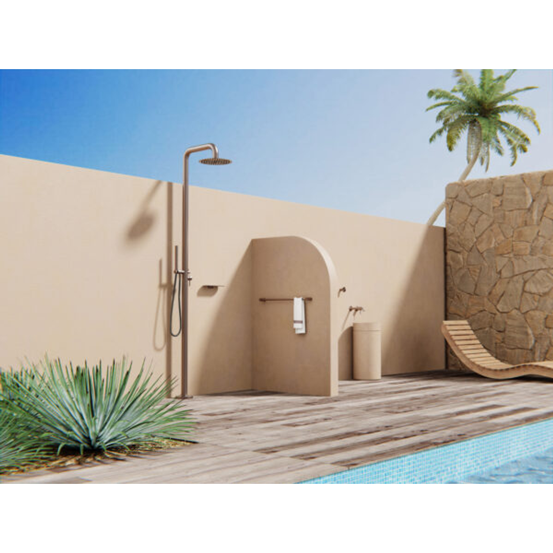 Nero Zen Stainless Steel Outdoor Freestanding Shower Column Brushed Bronze