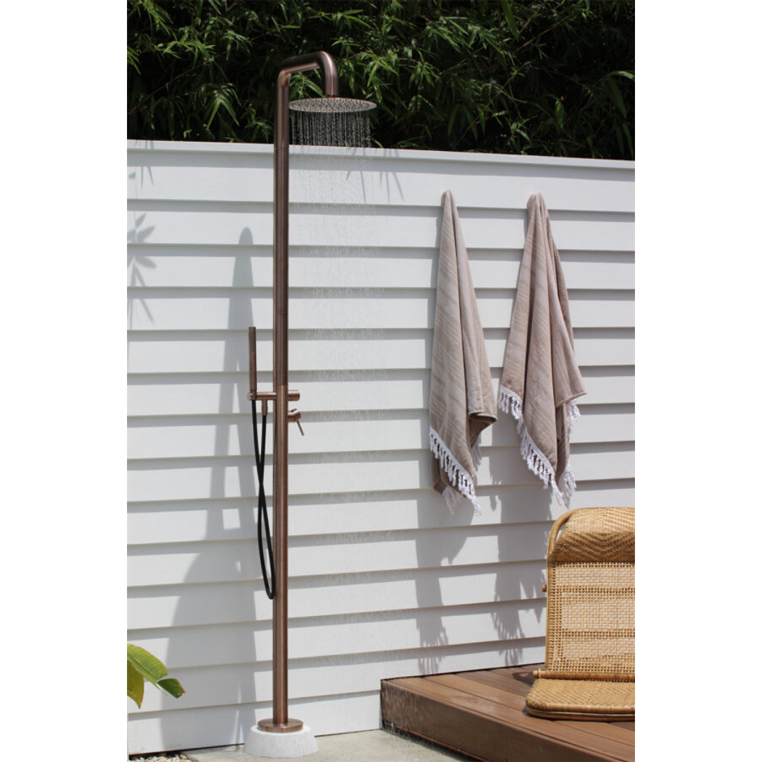 Nero Zen Stainless Steel Outdoor Freestanding Shower Column Brushed Bronze