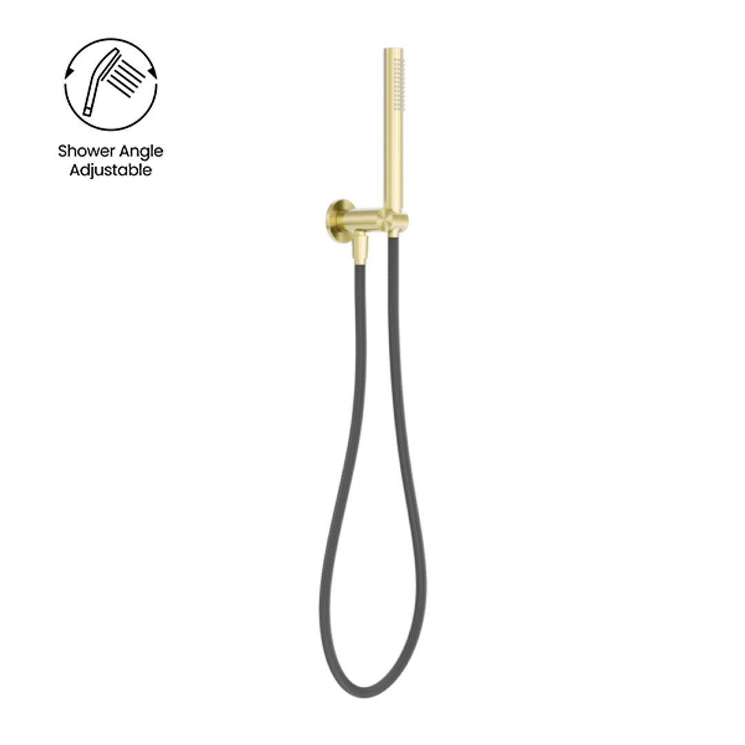 Nero Zen Stainless Steel Shower On Bracket With Outdoor Shower Hose Brushed Gold