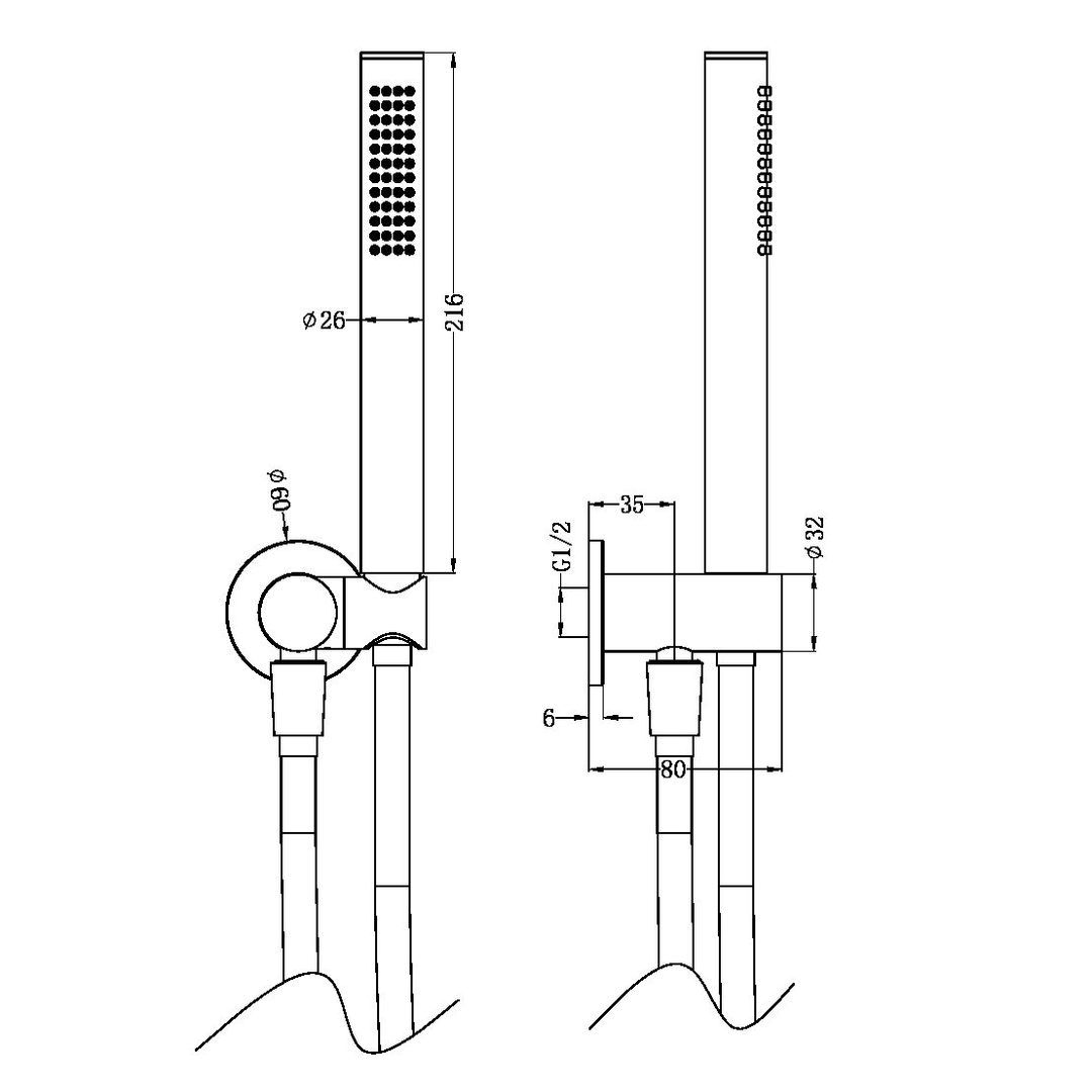 NERO ZEN Stainless Steel SHOWER ON BRACKET BRUSHED NICKEL