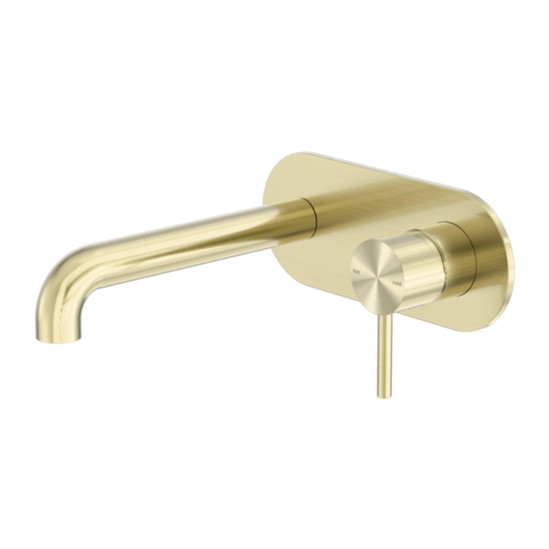 Nero Zen Stainless Steel Wall Basin/Bath Mixer 230Mm Spout Brushed Gold