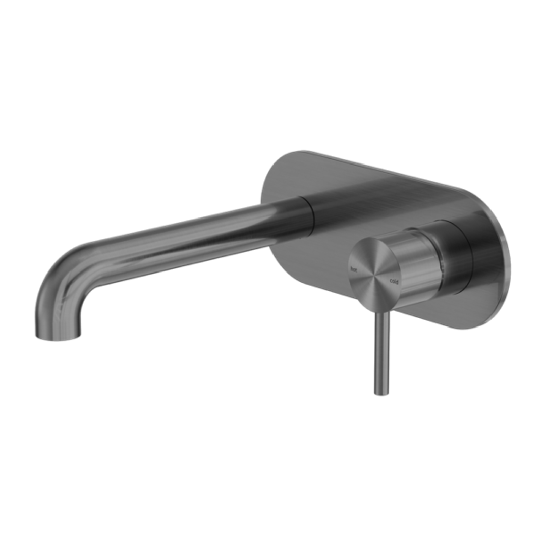 Nero Zen Stainless Steel Wall Basin/Bath Mixer 230Mm Spout Graphite
