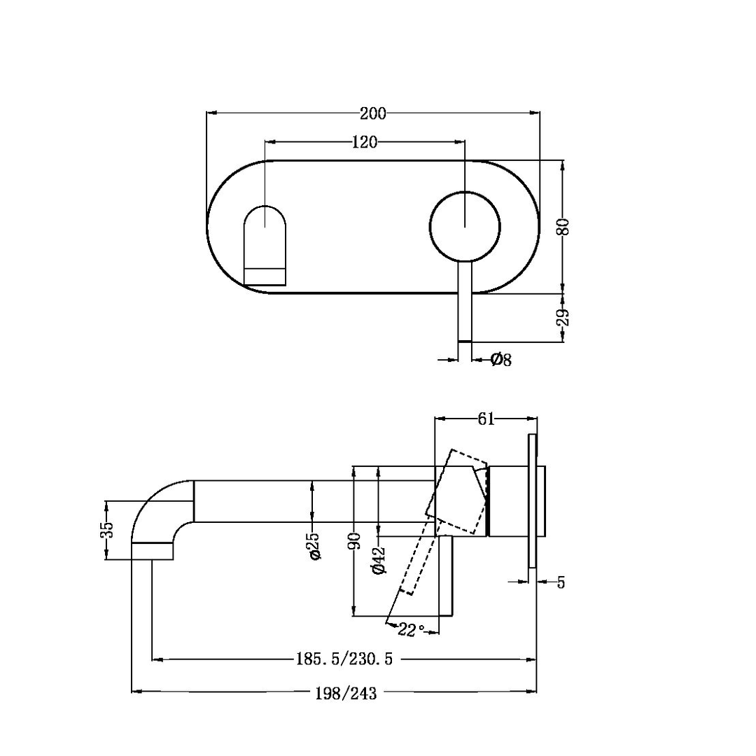 Nero Zen Stainless Steel Wall Basin/Bath Mixer 230Mm Spout Trim Kits Only Graphite