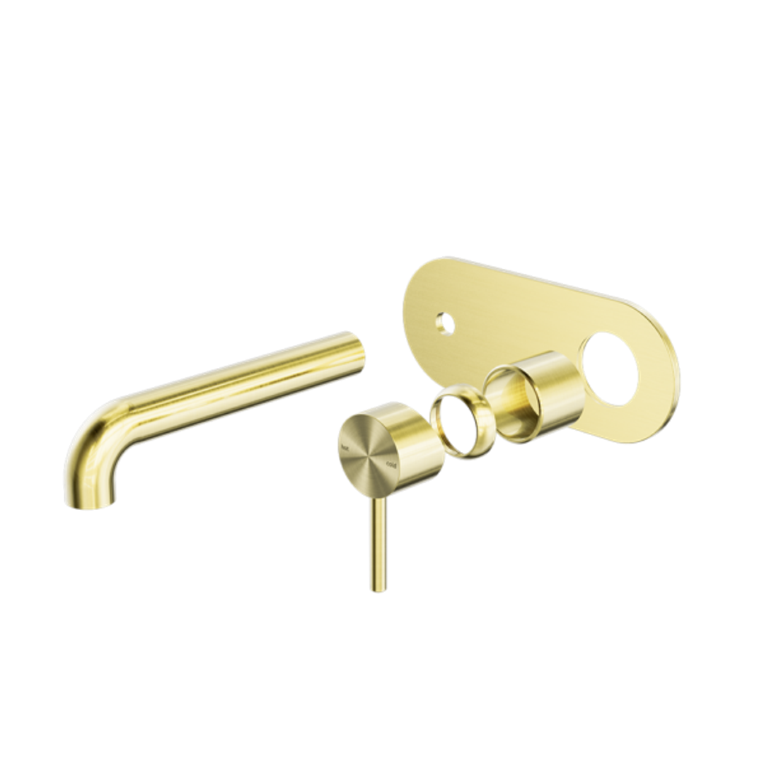 Nero Zen Stainless Steel Wall Basin/Bath Mixer 185Mm Spout Trim Kits Only Brushed Gold