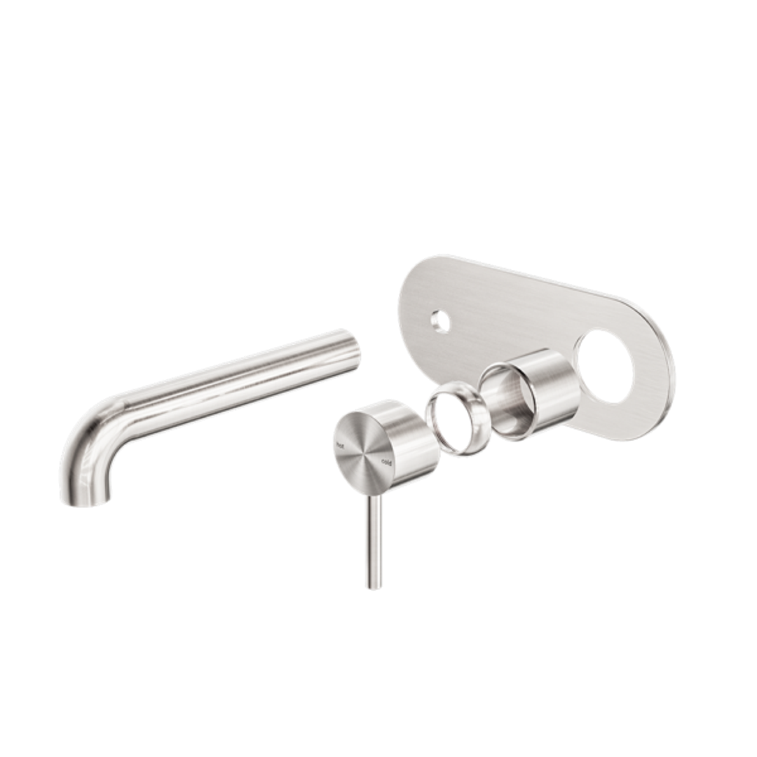 Nero Zen Stainless Steel Wall Basin/Bath Mixer 230Mm Spout Trim Kits Only Brushed Nickel