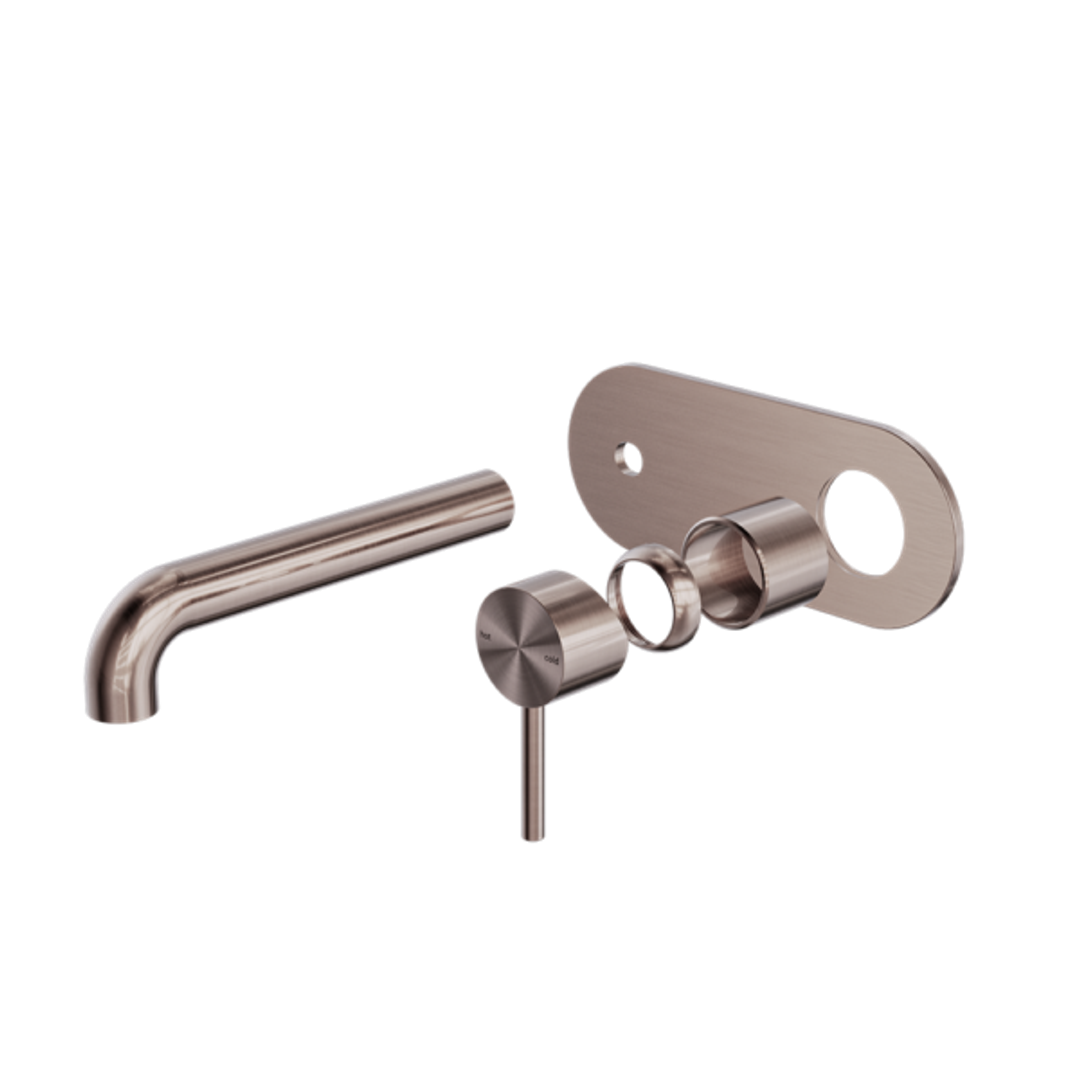 Nero Zen Stainless Steel Wall Basin/Bath Mixer 230Mm Spout Trim Kits Only Brushed Bronze