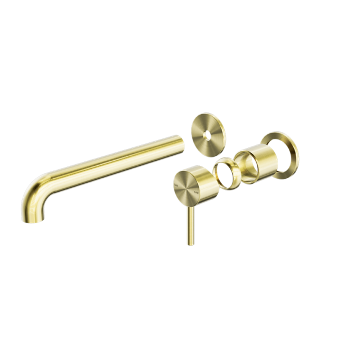 Nero Zen Stainless Steel Wall Basin/Bath Mixer 185Mm Spout Trim Kits Only Brushed Gold