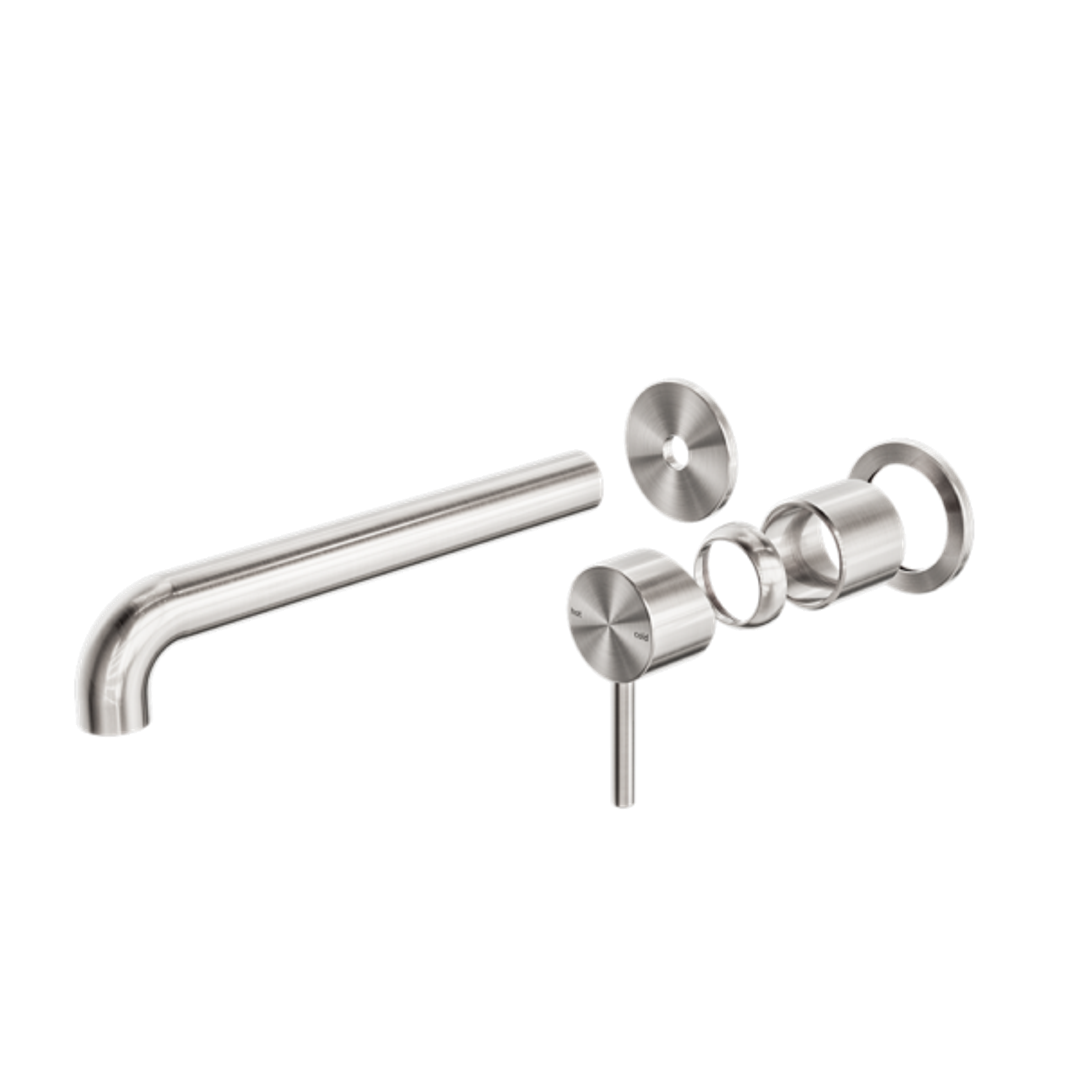 Nero Zen Stainless Steel Wall Basin/Bath Mixer 185Mm Spout Trim Kits Only Brushed Nickel