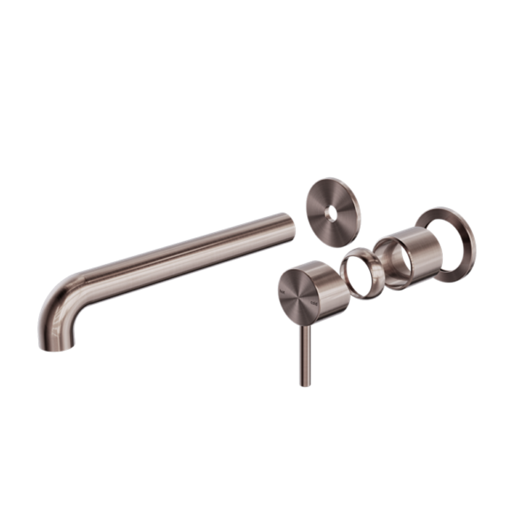 Nero Zen Stainless Steel Wall Basin/Bath Mixer 230Mm Spout Trim Kits Only Brushed Bronze