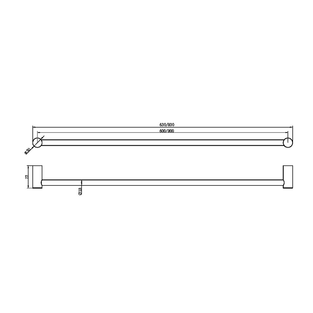 Nero Zen Stainless Steel Single Towel Rail 800Mm Brushed Nickel