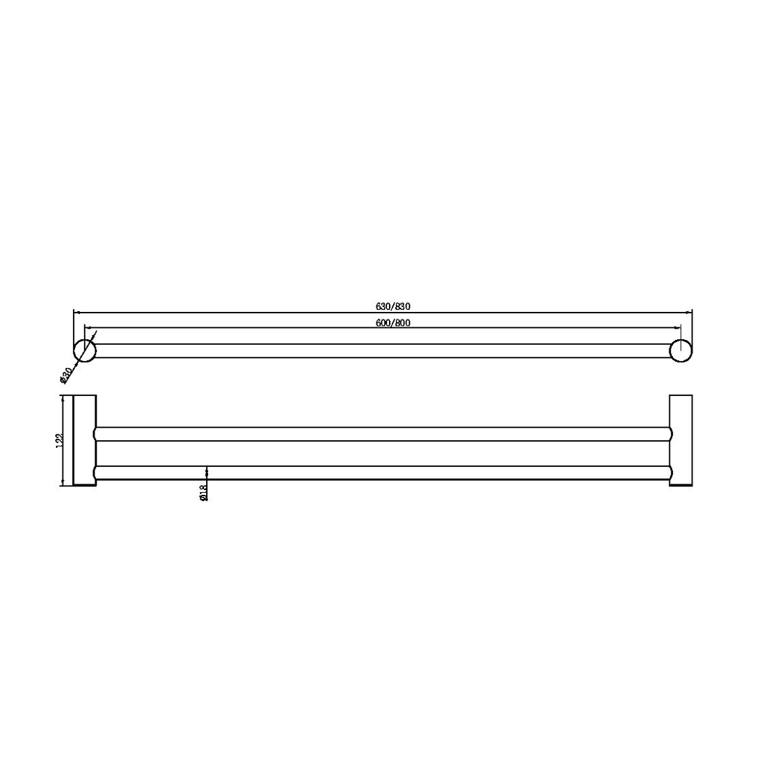 Nero Zen Stainless Steel Double Towel Rail 600Mm Brushed Nickel