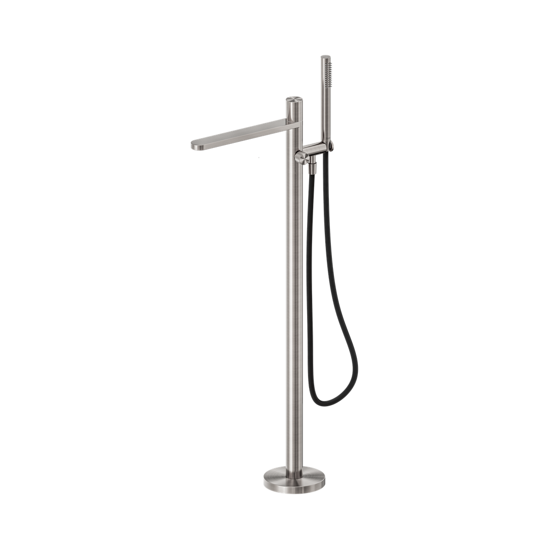 Nero Pure Ss316L Progressive Freestanding Bath Mixer & Outdoor Shower Hose Brushed Nickel