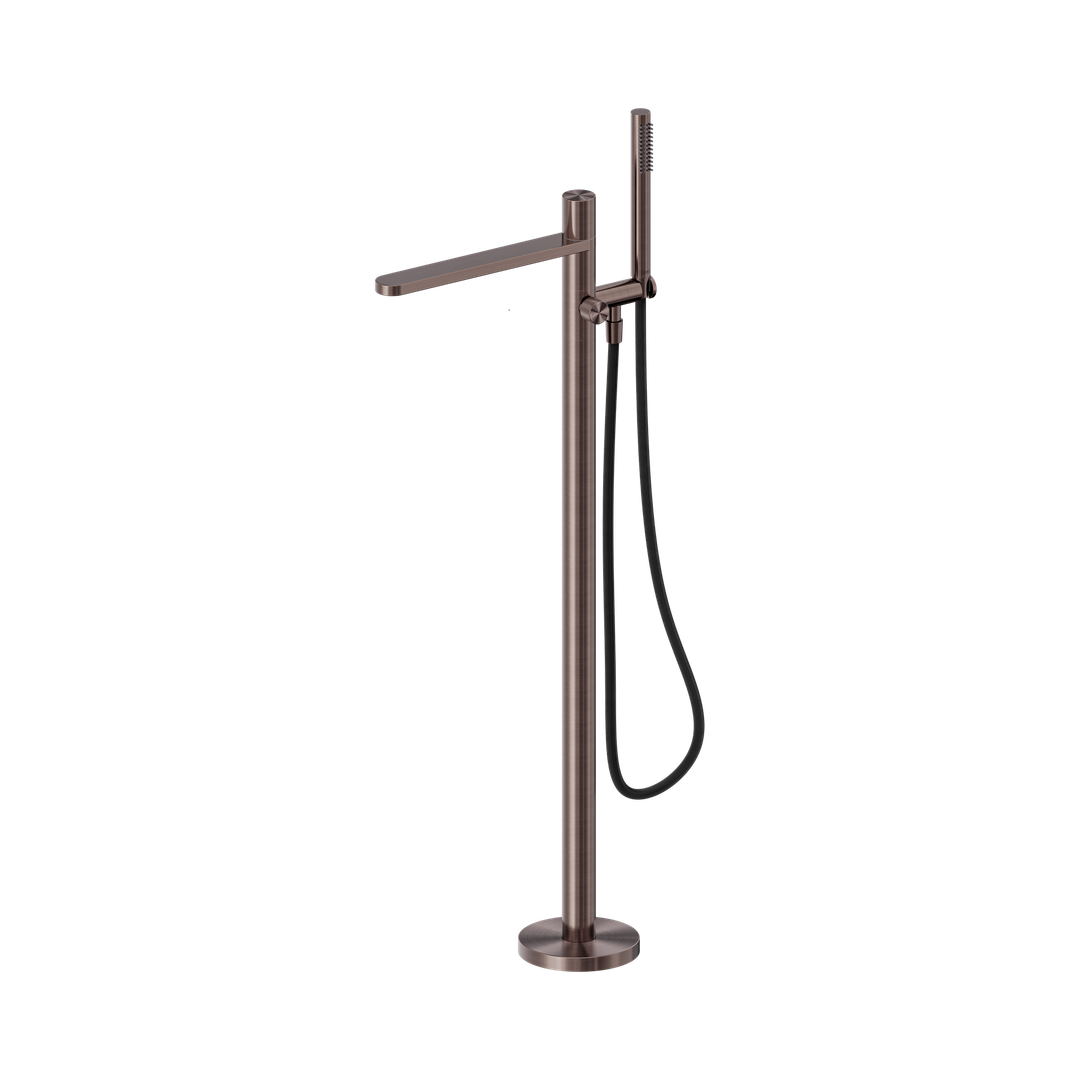 Nero Pure Ss316L Progressive Freestanding Bath Mixer & Outdoor Shower Hose Brushed Bronze