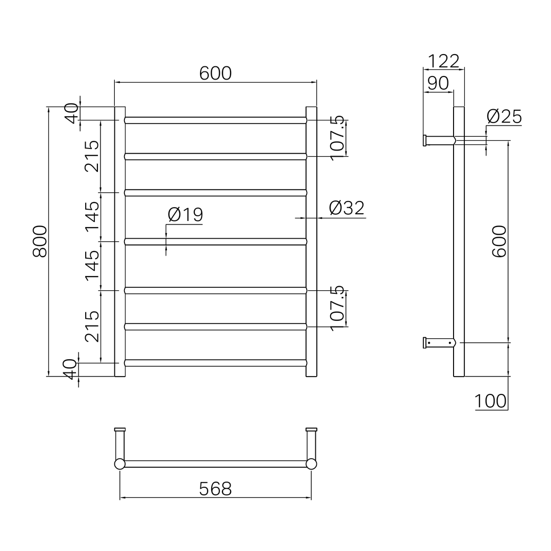 Nero Mecca 240V 7 Bar Heated Towel Ladder Graphite