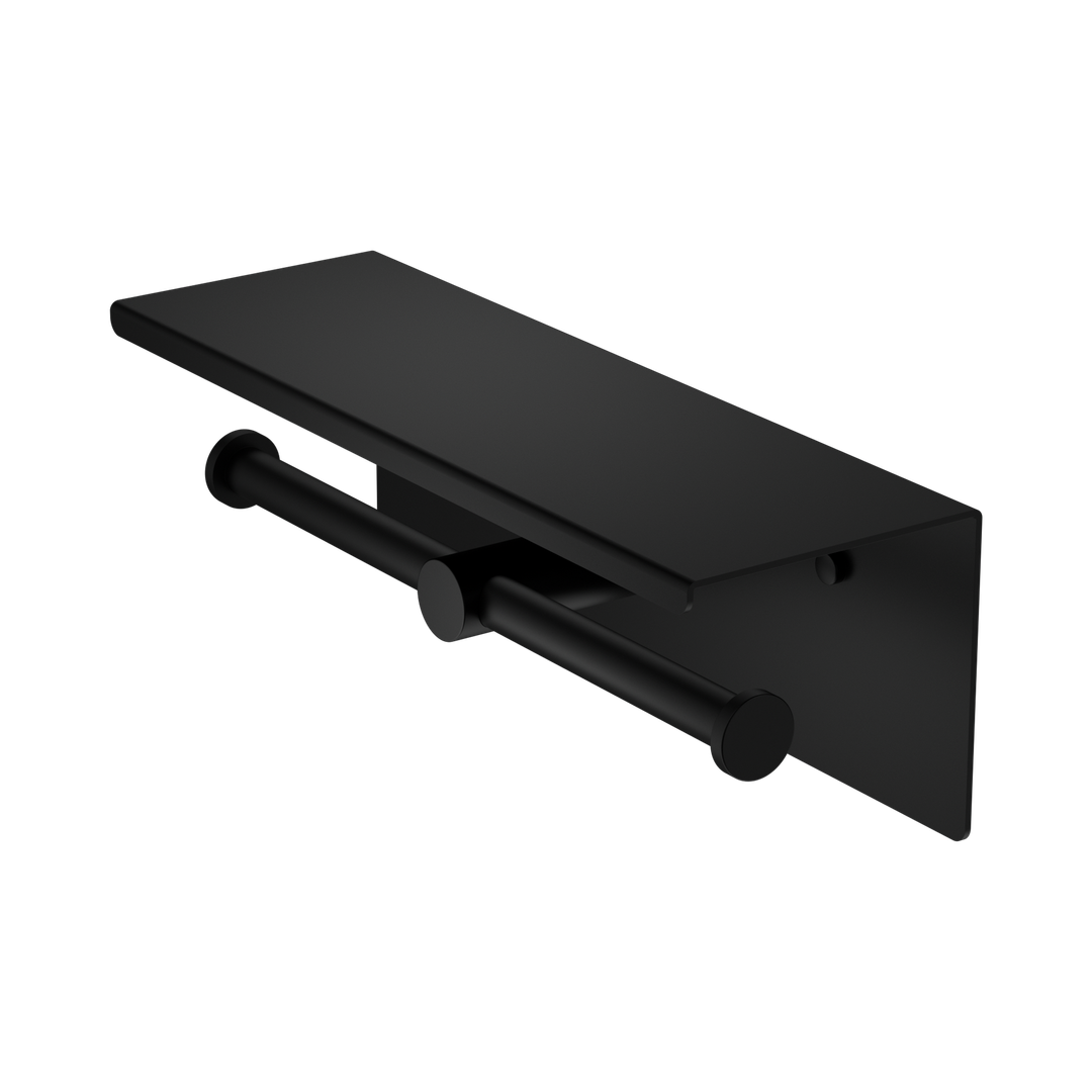 Nero Mecca Double Toilet Roll Holder With Shelf Matte Black