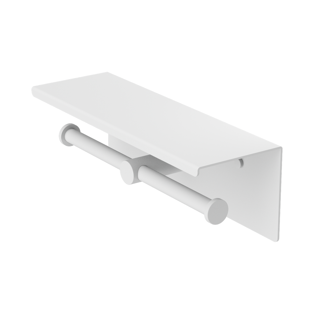 Nero Mecca Double Toilet Roll Holder With Shelf Matte White