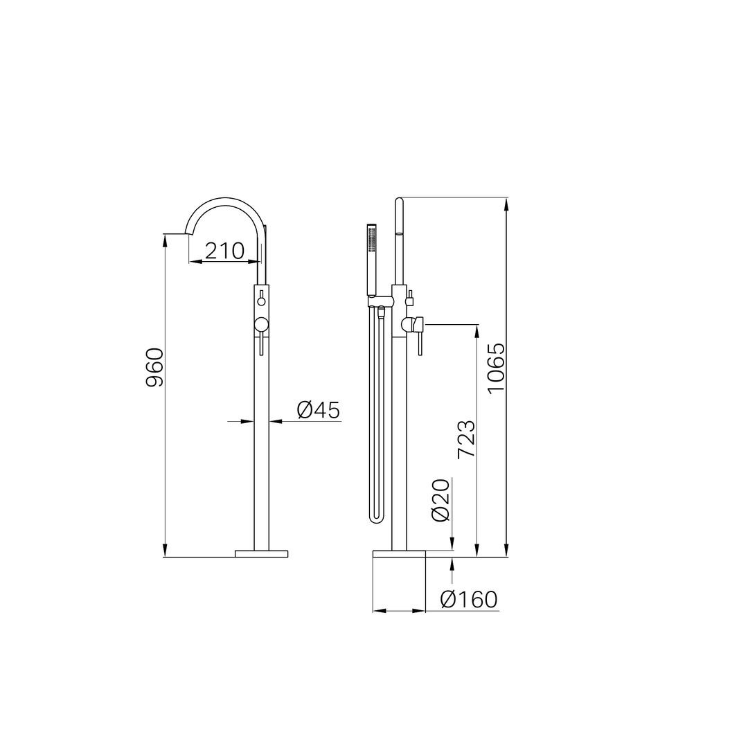 Nero Nova Round Floormount Mixer With Handshower - Chrome