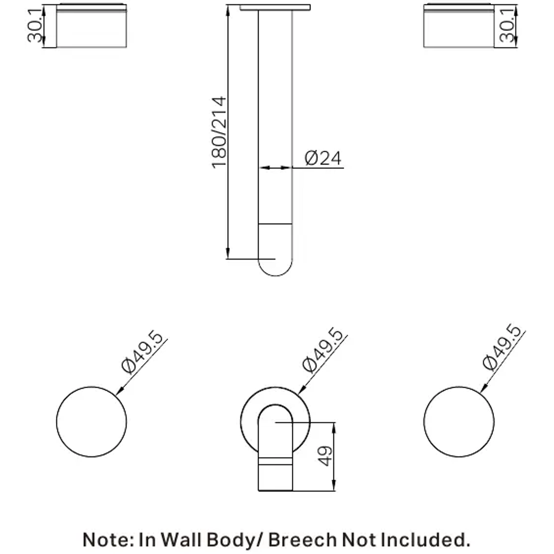 Nero Kara 3 Piece Wall Basin Set 180Mm Matt Black