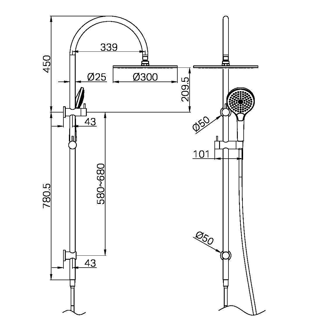 Nero Mecca Twin Shower With Air Shower Ii Brushed Gold Nr221905Hbg