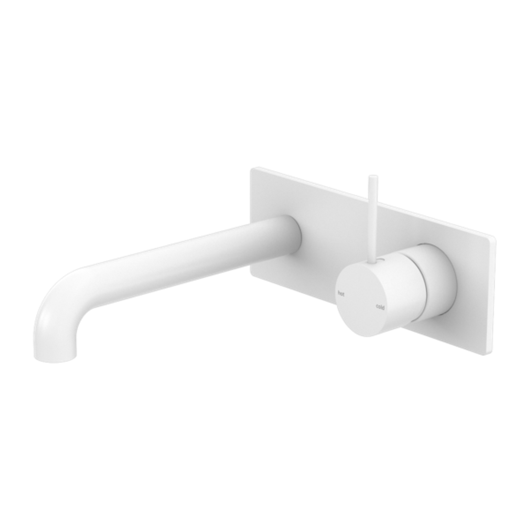 NERO MECCA WALL BASIN MIXER HANDLE UP 160MM SPOUT MATTE WHITE