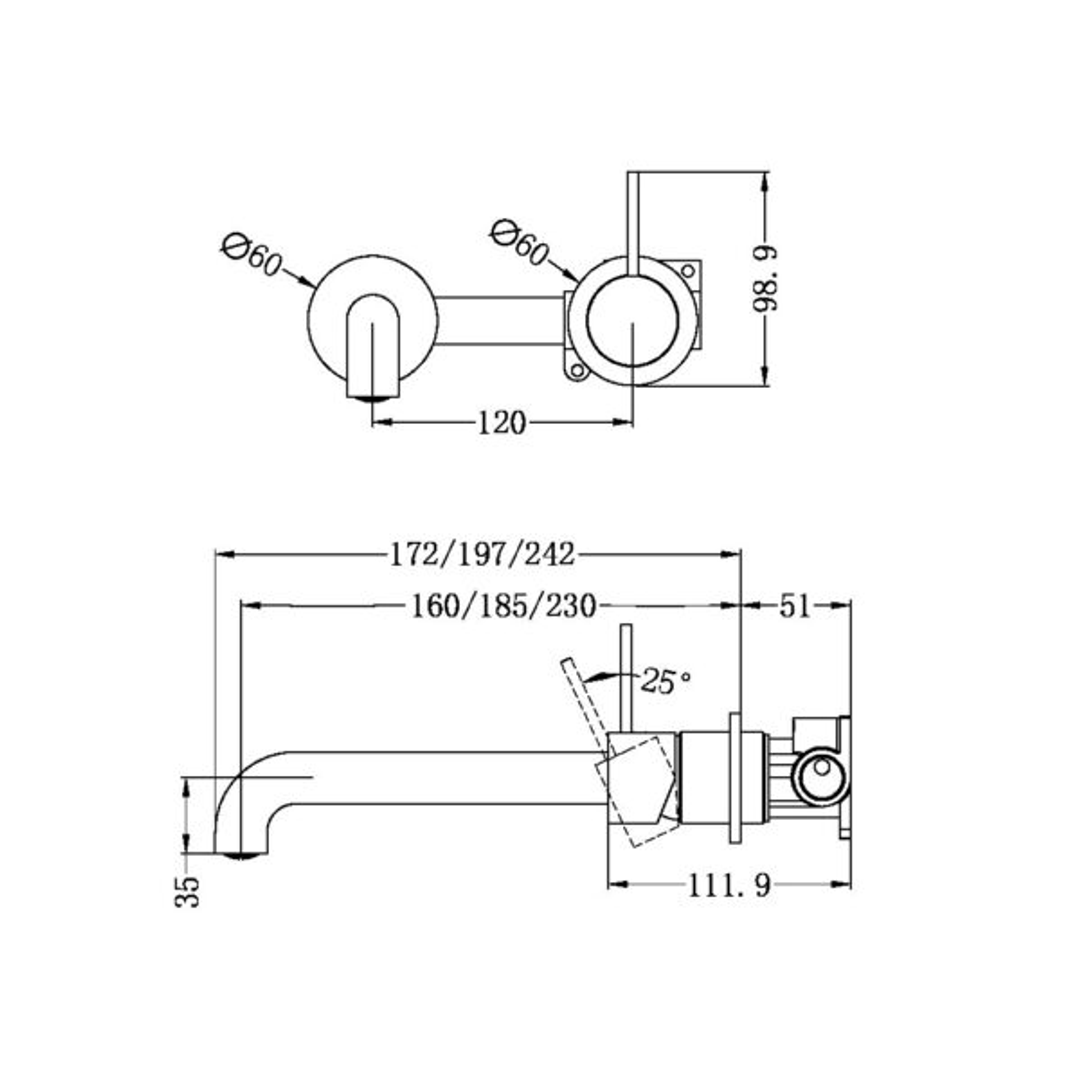 Nero Mecca Wall Basin Mixer Sep Bp Handle Up 180mm Sp Br Nickel