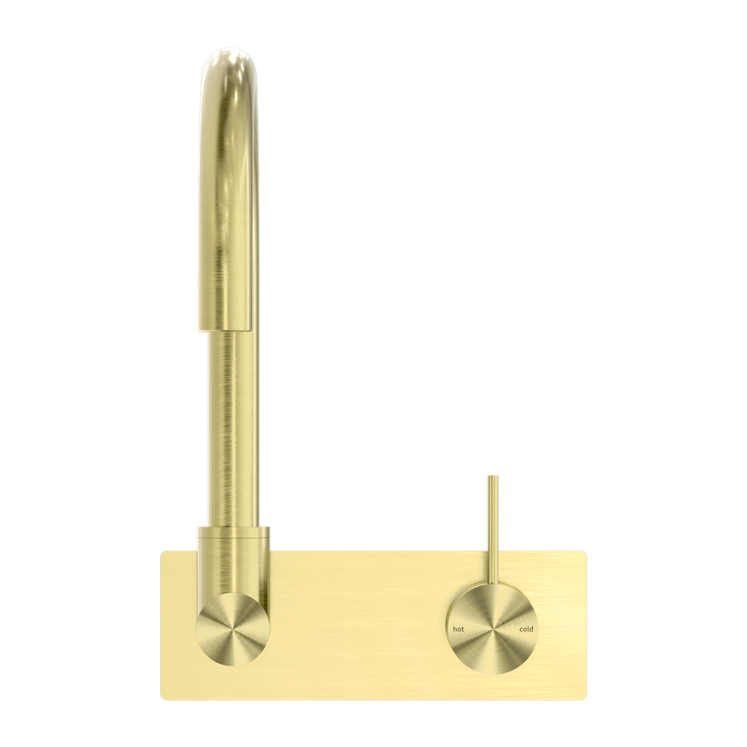 Nero Mecca Wall Basin/Bath Mixer Swivel Spout Handle Up - Brushed Gold