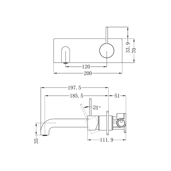 Nero Mecca Wall Basin/Bath Mixer Handle Up 185Mm Brushed Bronze