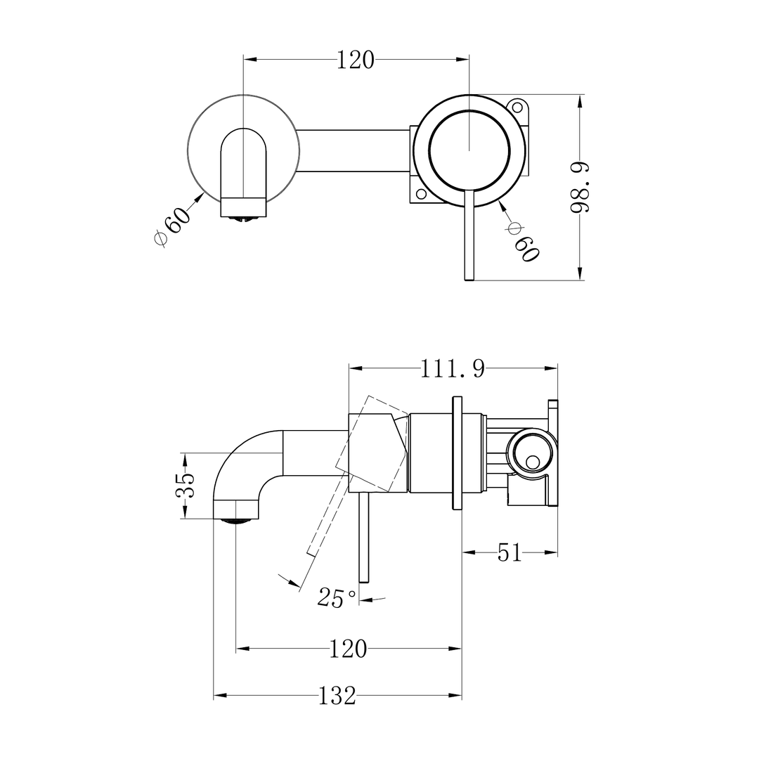 Nero Mecca Wall Basin/Bath Mixer Separate Back Plate 120Mm Trim Kits Only Brushed Nickel