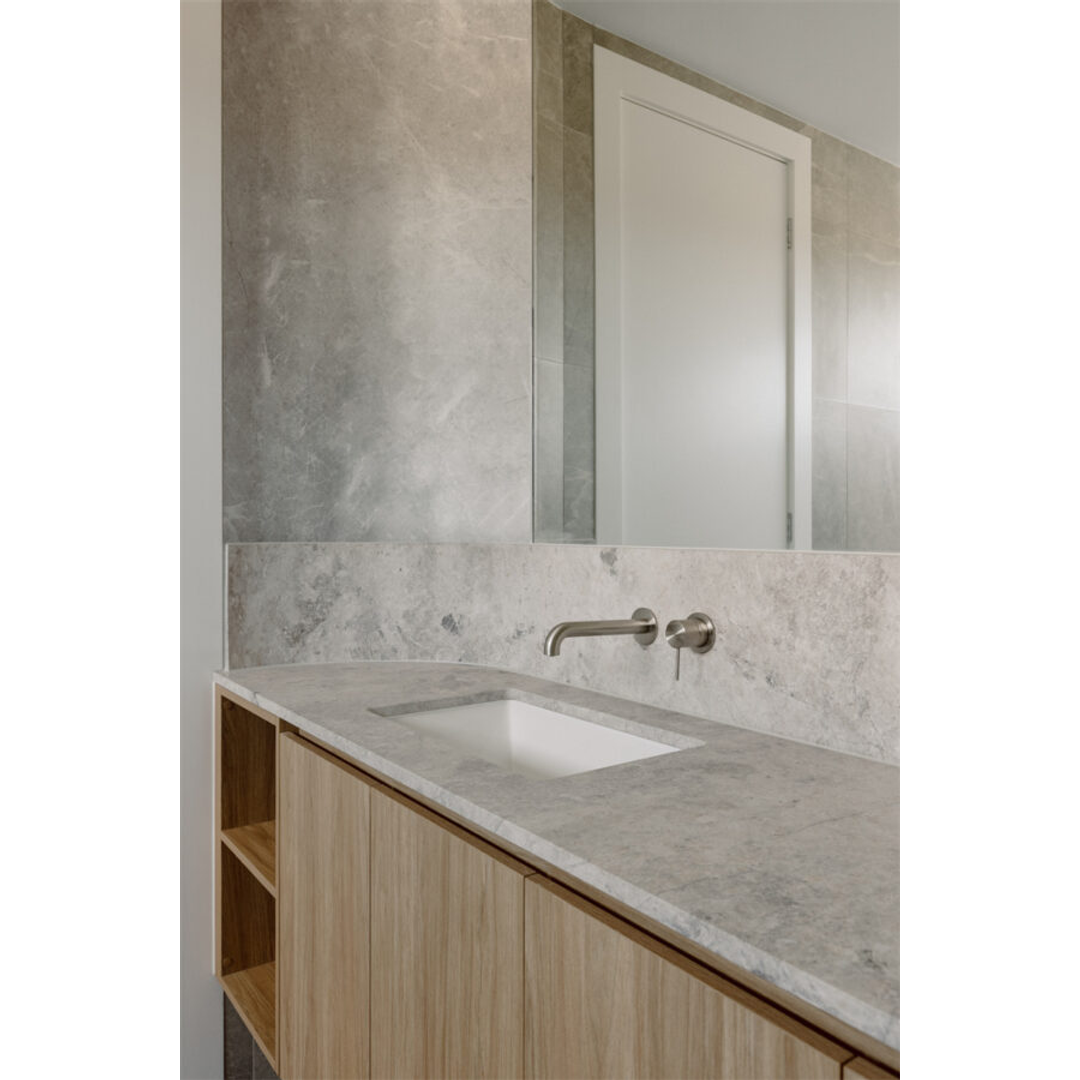 Nero Mecca Wall Basin Mixer Sep Bp 230mm Spout Brushed Nickel