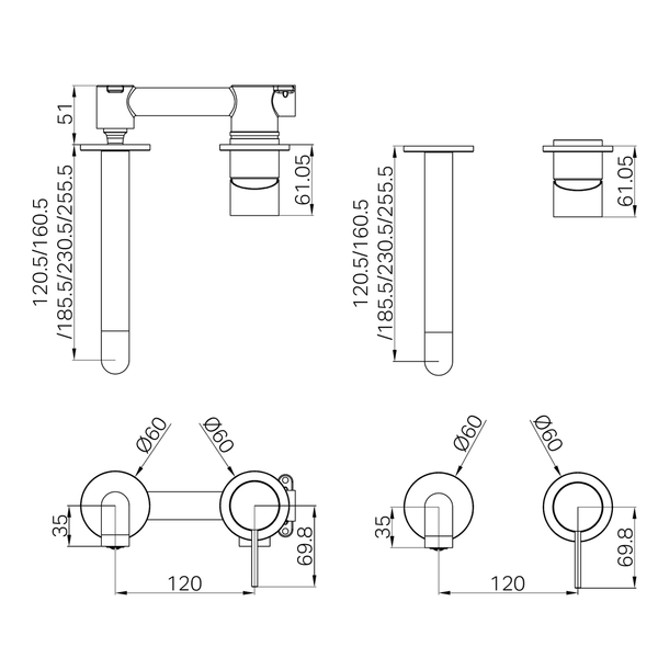 Nero Mecca Brushed Gold 185Mm Trim Kits Only Separate Back Plate Wall Basin/Bath Mixer