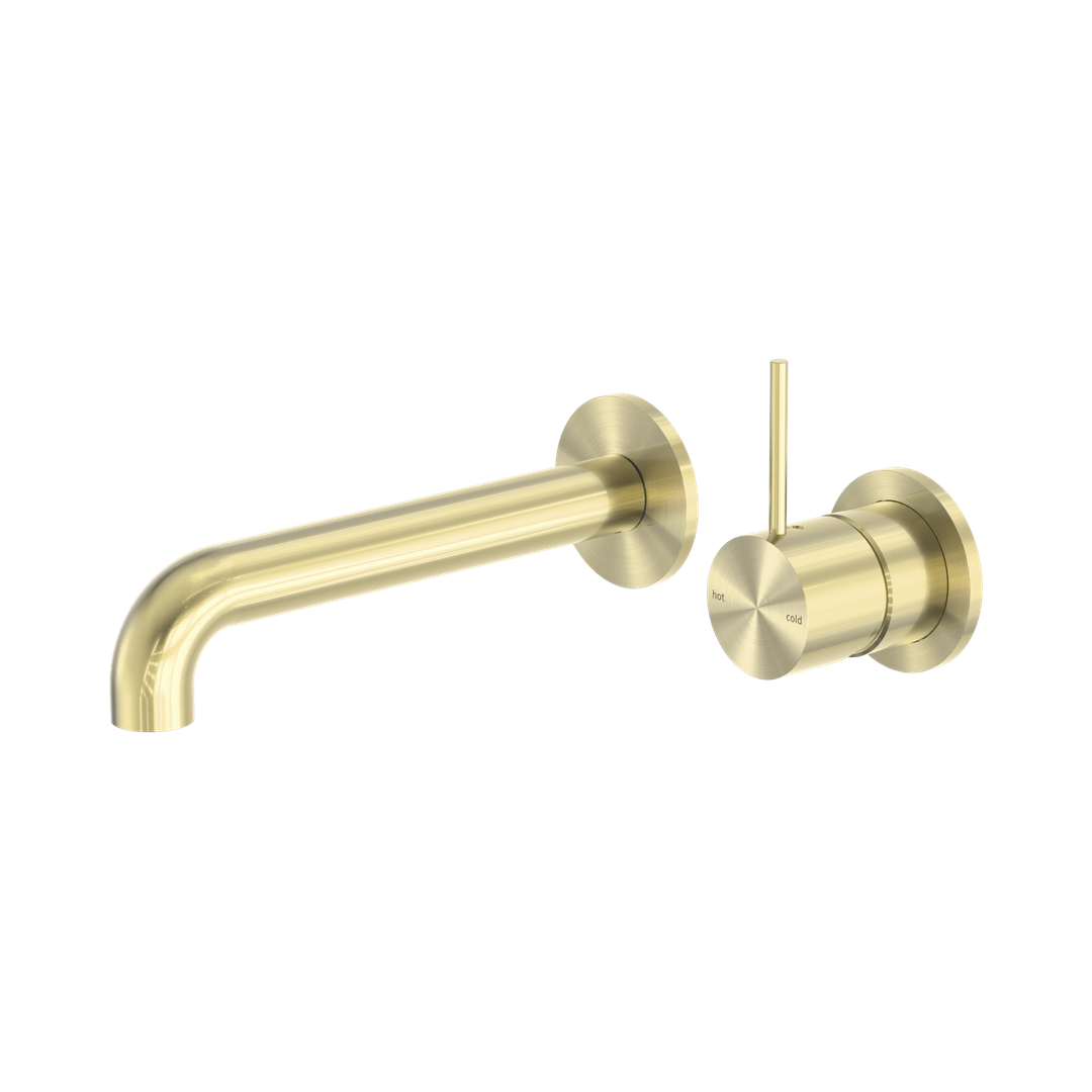 Nero Mecca Wall Basin/Bath Mixer Separate Back Plate Handle Up 120Mm Brushed Gold