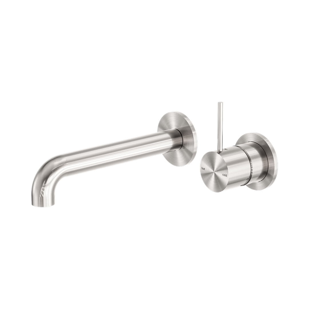 Nero Mecca Wall Basin/Bath Mixer Separate Back Plate Handle Up 120Mm Brushed Nickel