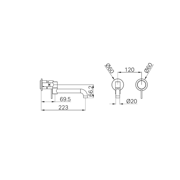 Nero Mecca Wall Basin/Bath Mixer Swivel Spout 225Mm Trim Kits Only Matte Black