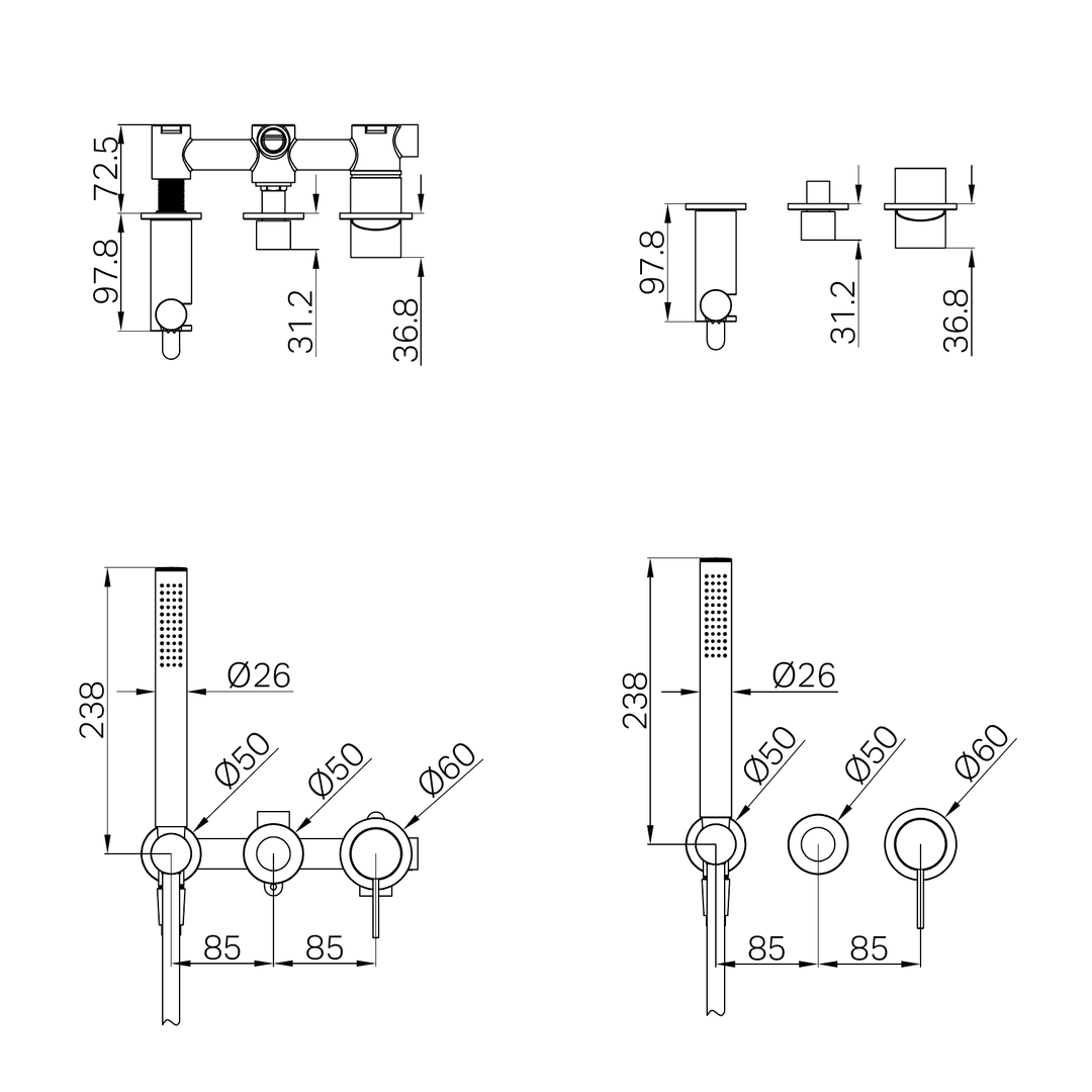 Nero Mecca Shower Mixer Diverter System Separate Back Plate Trim Kits Only Brushed Nickel
