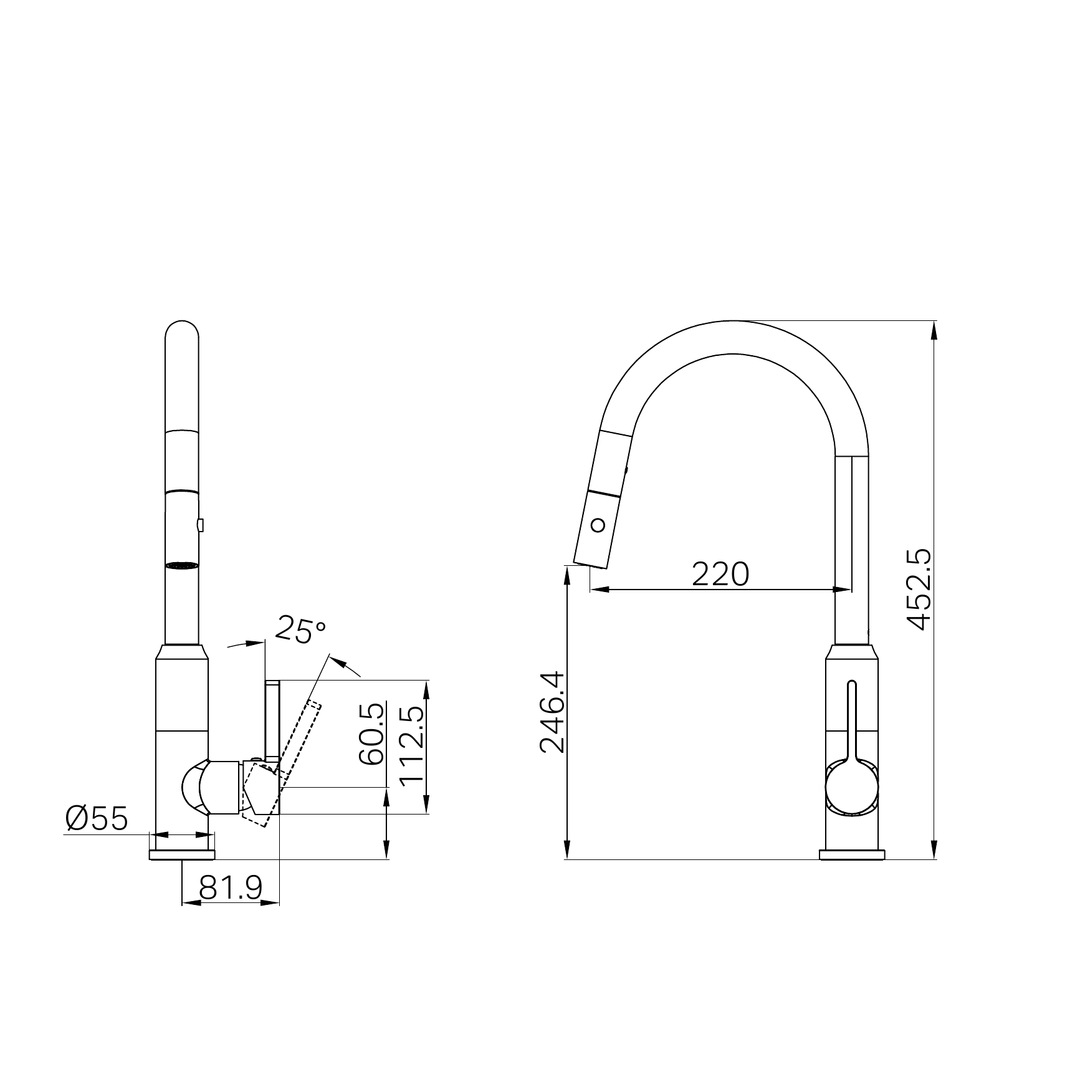 Nero Pearl Pull Out Sink Mixer With Vegie Spray Function - Matte Black