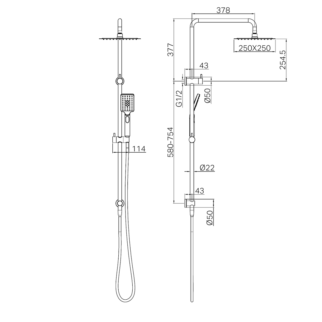 Nero Square Project Twin Shower Brushed Nickel