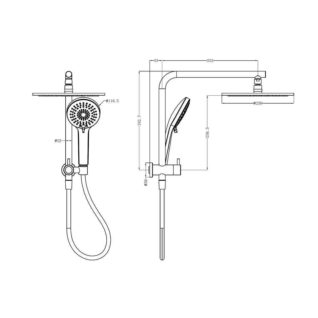 Mecca 2 In 1 Twin Nero Shower - Matte Black