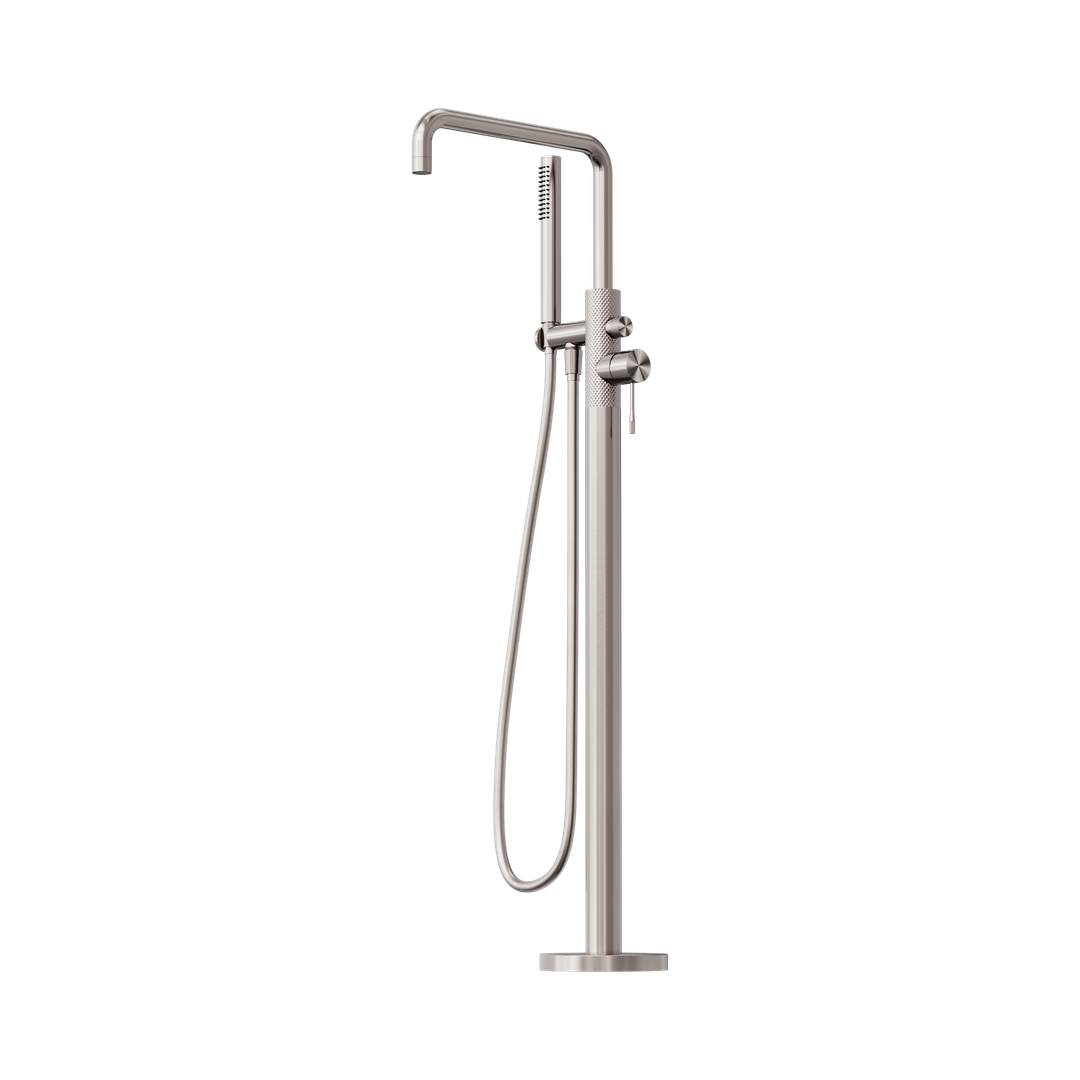 Nero Opal Freestanding Bath Mixer With Hand Shower Brushed Nickel