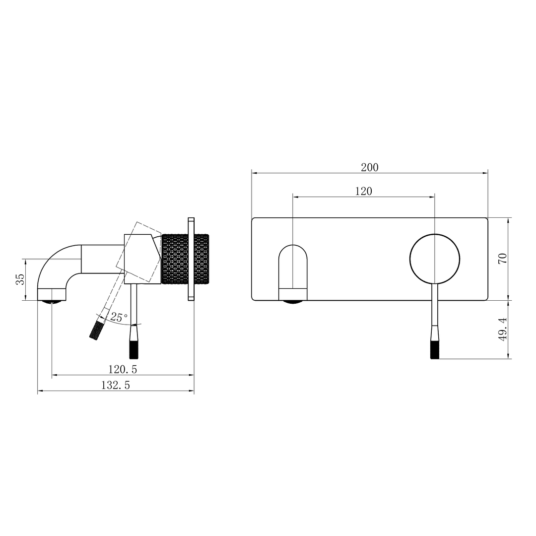 Nero Opal Wall Basin/Bath Mixer 120Mm Brushed Gold